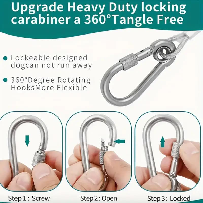 مقود كابل برباط للكلاب برأسين، حبل تثبيت مع إبزيم معدني من أسلاك الفولاذ طوق تدريب مضاد للصدأ، حزام للكلاب في الهواء الطلق - 6
