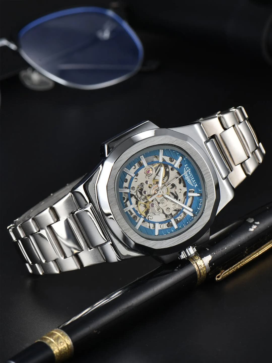 LONGLUX Men automatic mechanical watch luxury watches waterproof skeleton business cheap wholesale stainless steel gift watch - 2