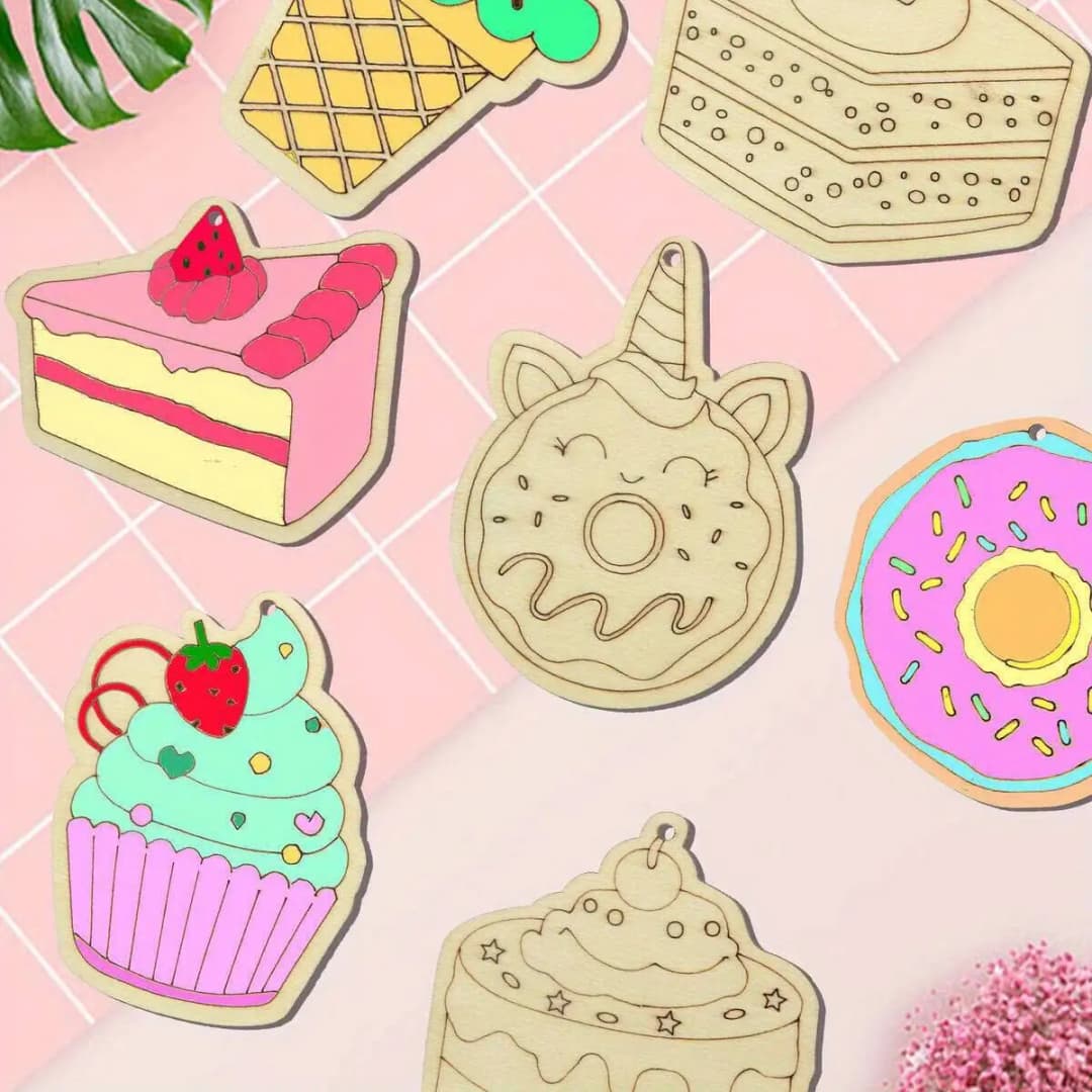 20 قطعة كب كيك خشبية الحلي الكرتون دونات غير مصبوغ الحرف ل الصيف الحلو حفلة عيد ميلاد دهان داي لوازم الهدايا - 6