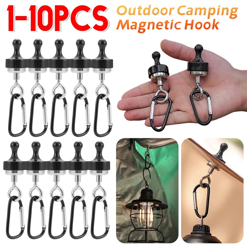 1-10 قطع خطاف مغناطيسي للتخييم خطاف تعليق مغناطيسي قوي مشبك كارابينر للمظلة والخيمة إكسسوارات أدوات التخييم في الهواء الطلق