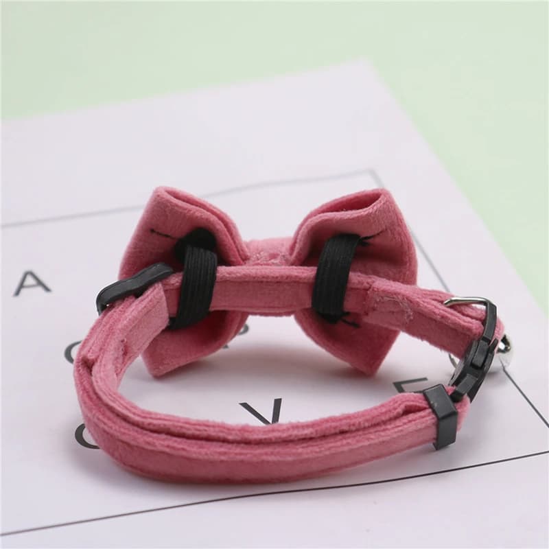 Velvet Cat Collar Solid Color Bowknot Puppy Chihuahua Collars with Bell Adjustable Safety Buckle Cats Bow Tie Pets Accessories - 4