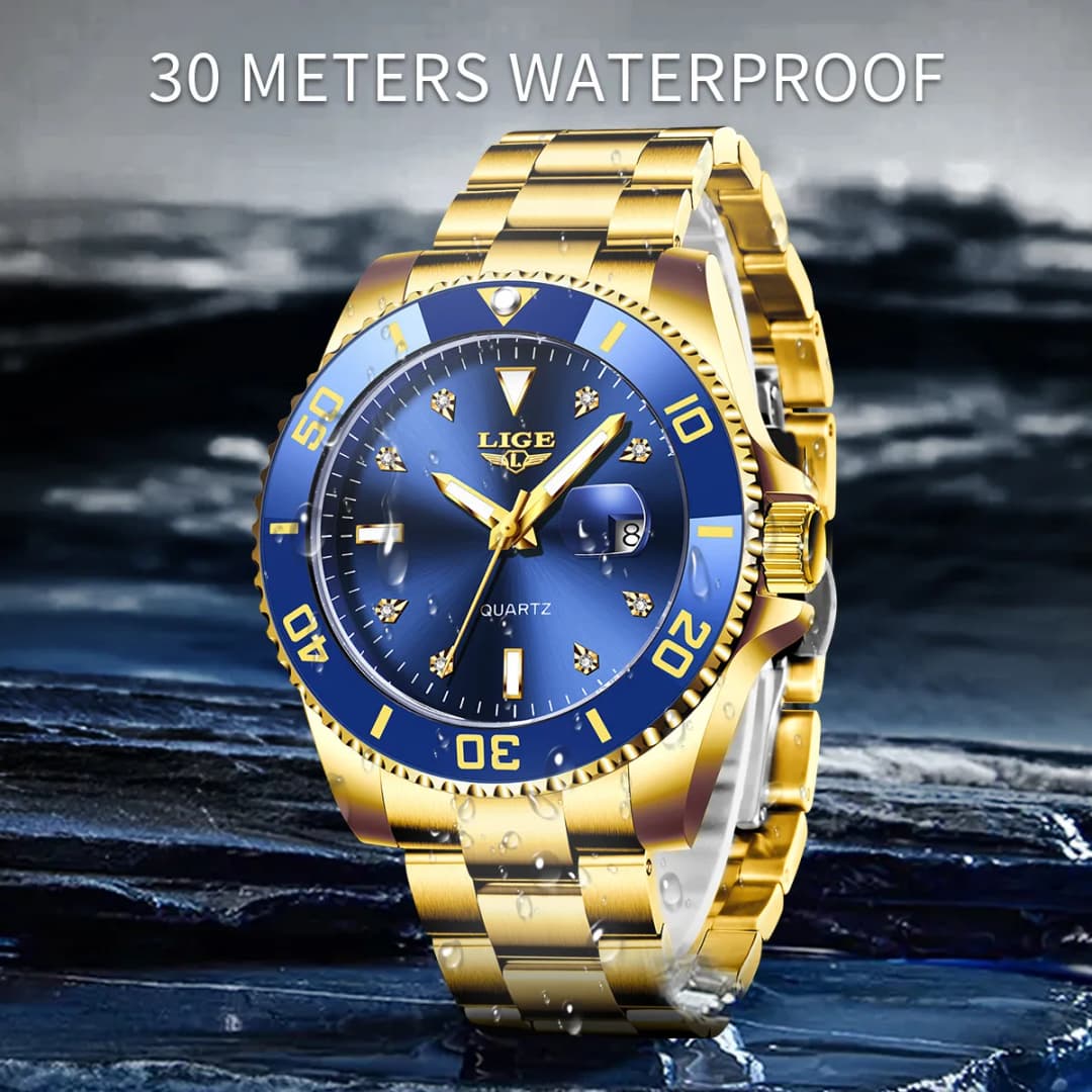 LIGE Fashion Men Watches Luxury Luminous Calendar Man Watch Business Waterproof Chronograph Stainless Steel Quartz Wristwatches - 3