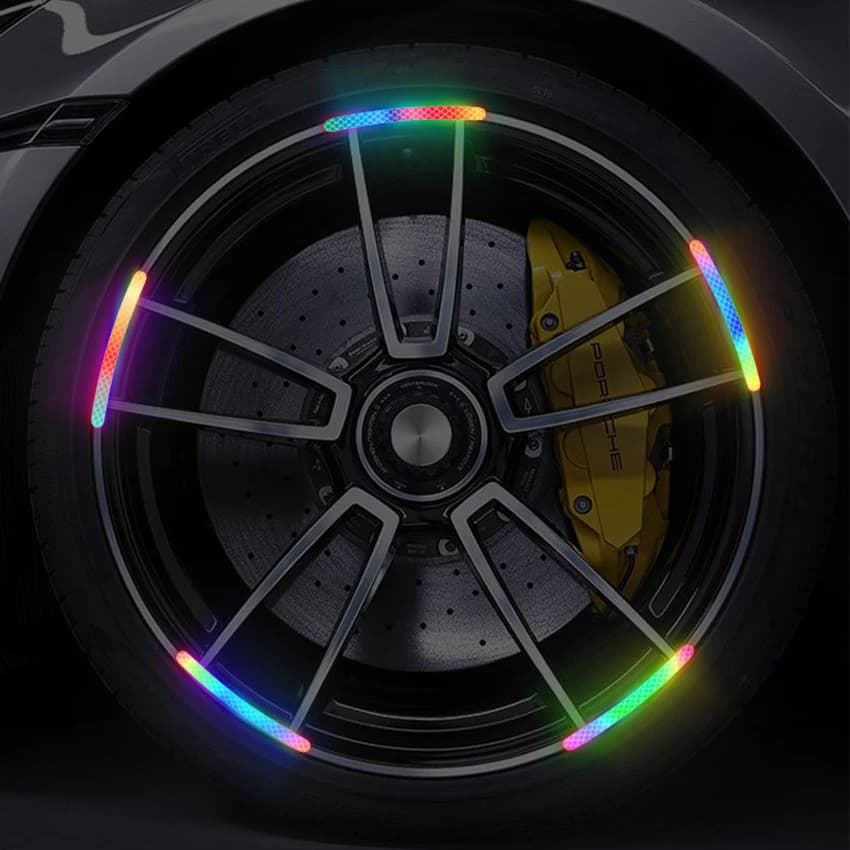 ملصقات تحذير سلامة عاكسة بسبعة ألوان ليزرية لمحاور عجلات الدراجات النارية والسيارات، 20 قطعة ملحقات تزيين السيارة - 2