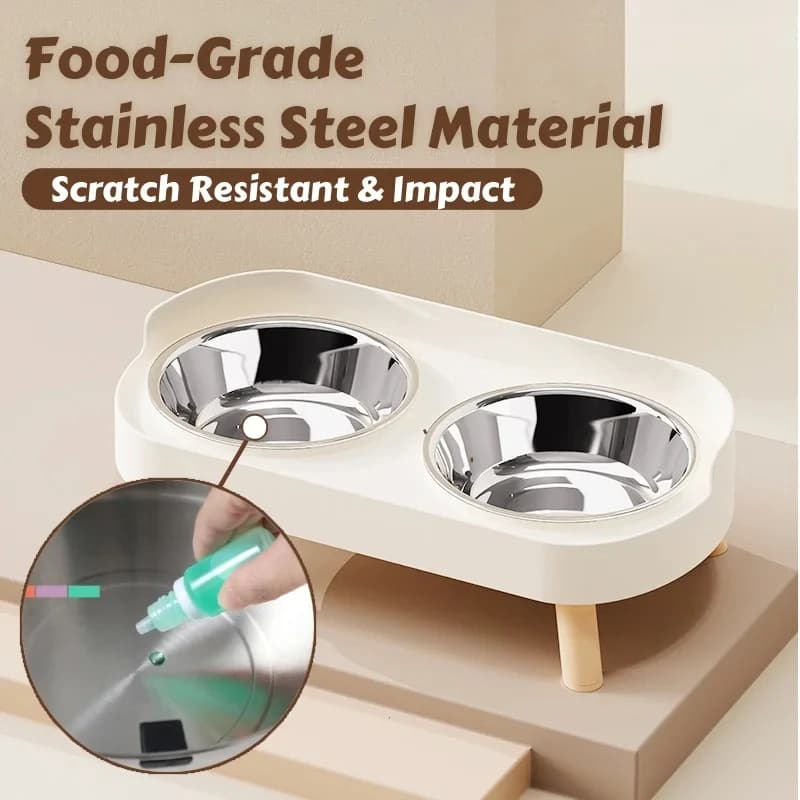 محطة طعام وماء مرتفعة للحيوانات الأليفة، أوعية مزدوجة من الفولاذ المقاوم للصدأ، تصميم عصري ملون - 4