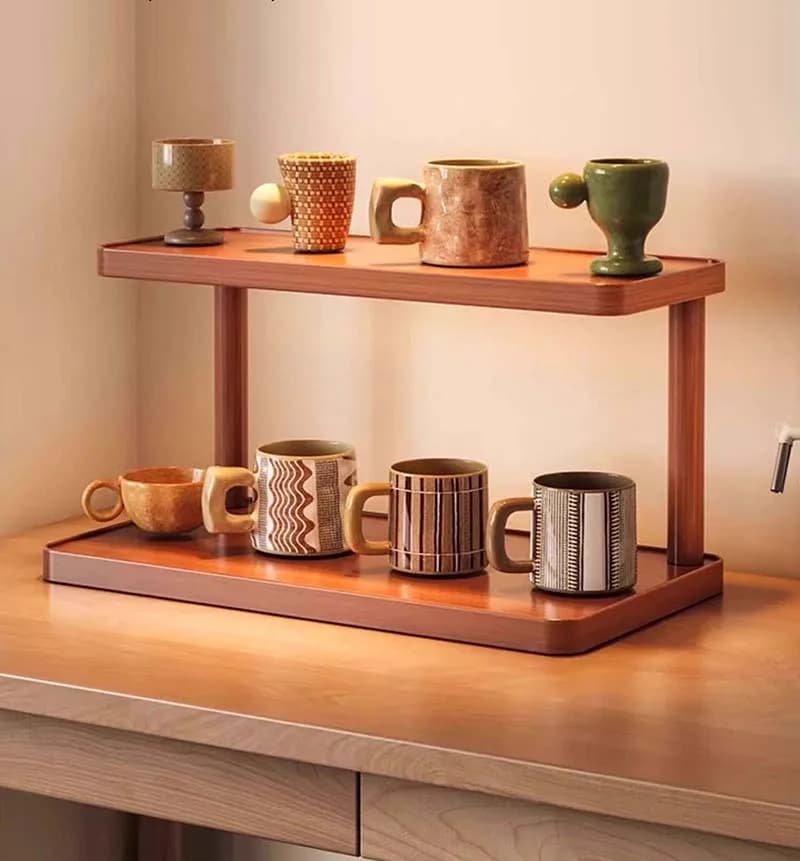 Versatile 2-Tier Wooden Storage Rack for Kitchen&Tea Room-Countertop Organizer with Decorative Desktop Multi-layer Storage Rack - 4