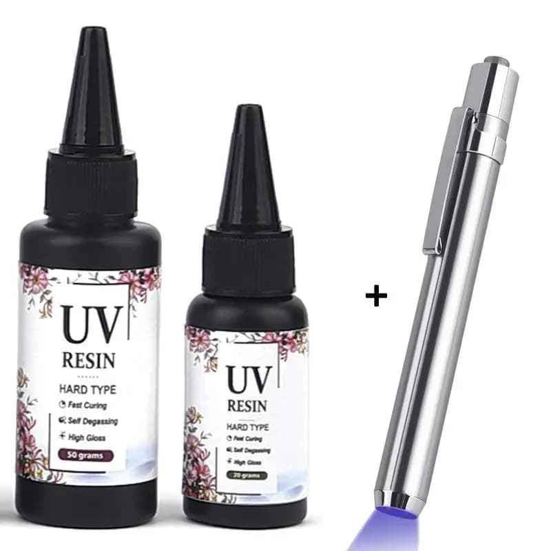 غراء راتنج UV شفاف 20 جرام/50 جرام لمستلزمات صناعة المجوهرات اليدوية، سريع الجفاف مع قلم UV لمشاريع الديكور والحرف اليدوية