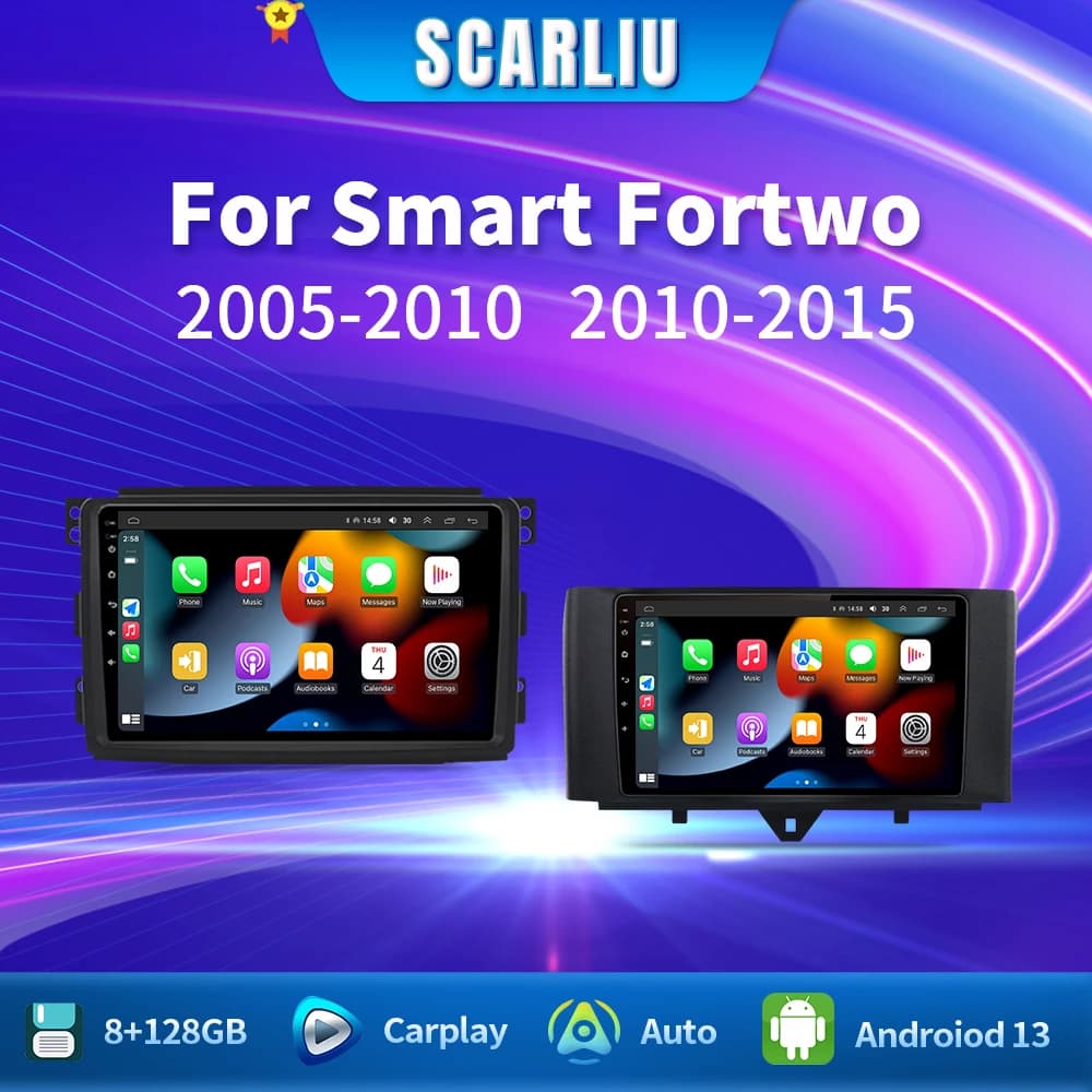 For Smart Fortwo 451 2005 - 2010 2010-2015 Multimedia GPS Navigation DSP RDS 4G SWC CarPlay 2Din 9inch Android Auto Car Radio