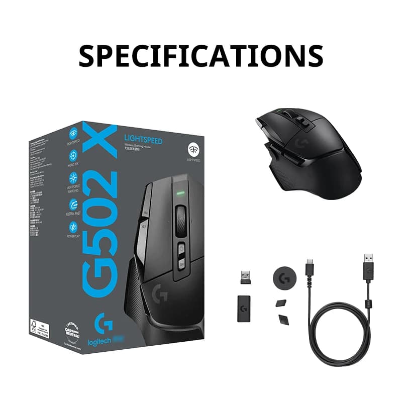 ماوس الألعاب اللاسلكي Logitech G502 X LIGHTSPEED، HERO 25K، 25600 DPI، 13 زرًا قابل للبرمجة، إصدار Esports - 6