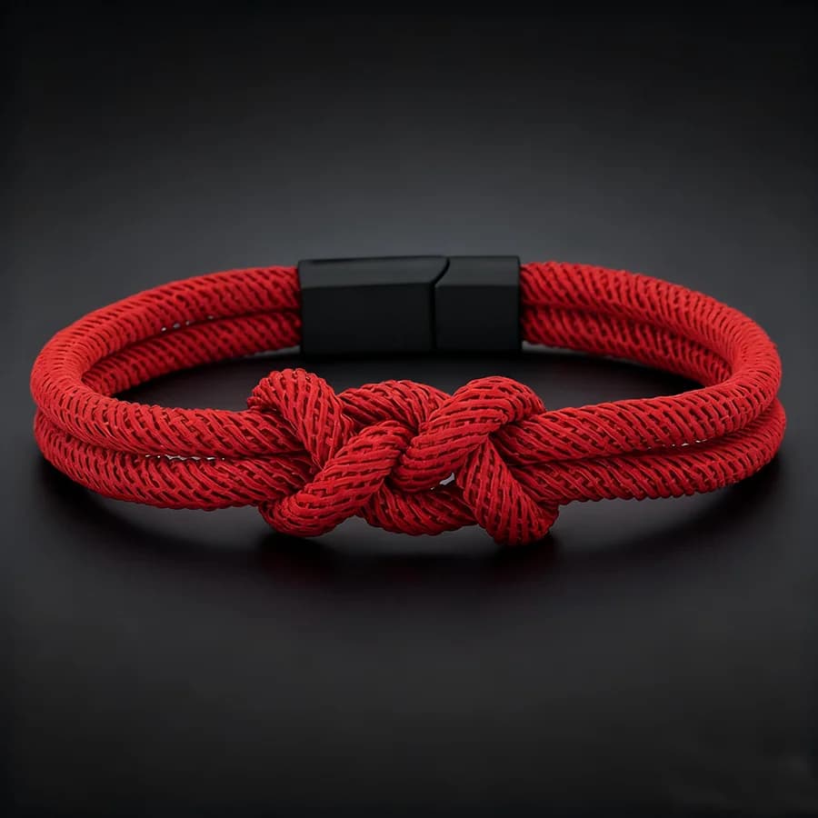 سوار رجالي يدوي الصنع، 6 ألوان متاحة، سوار التفاف من النسيج مع خيط أحمر محظوظ - 6