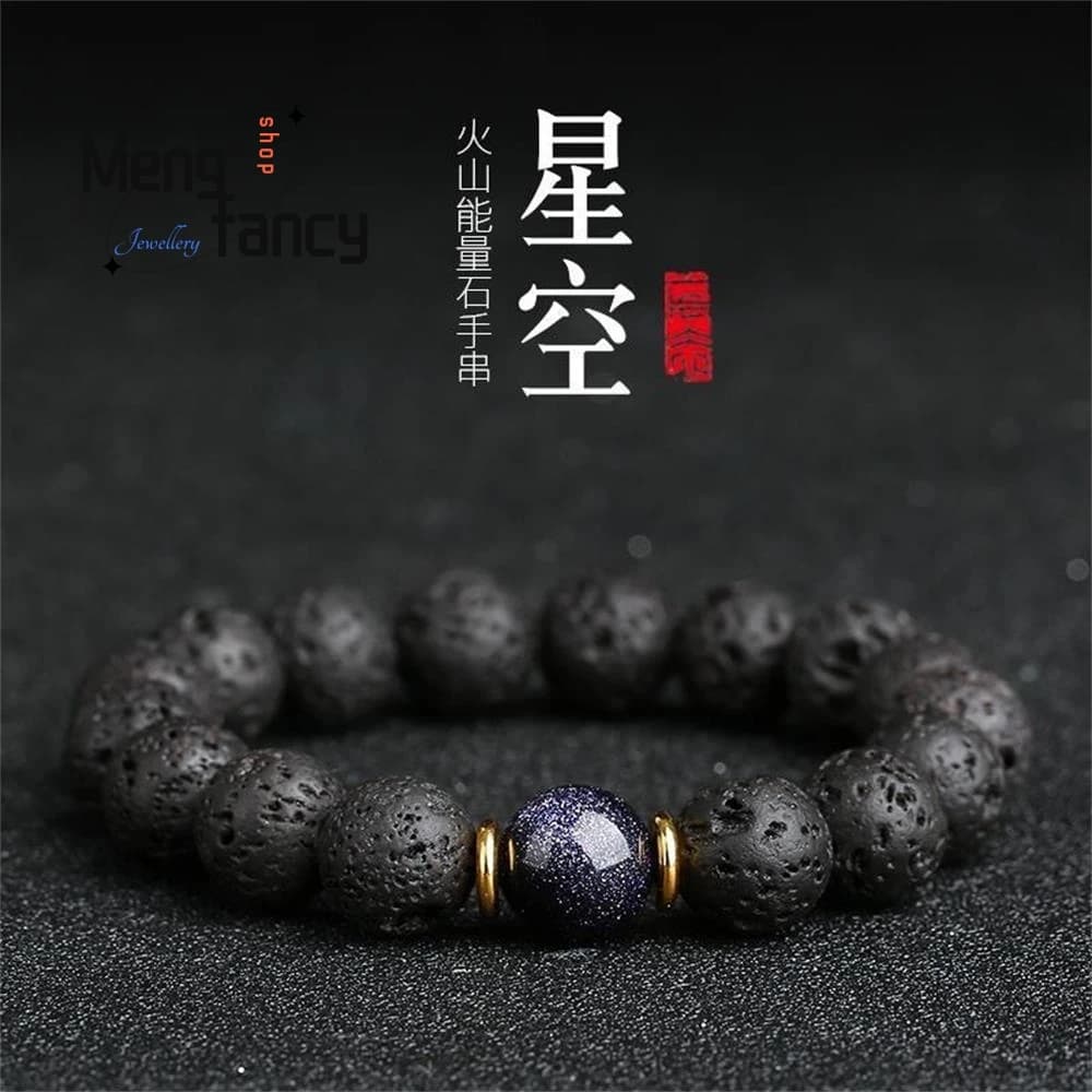 Galaxy Volcanic Stone Bracelet - Natural Lava Rock Beads Unisex Jewelry for Men Women, Couple Best Friend Handmade Boho Gift