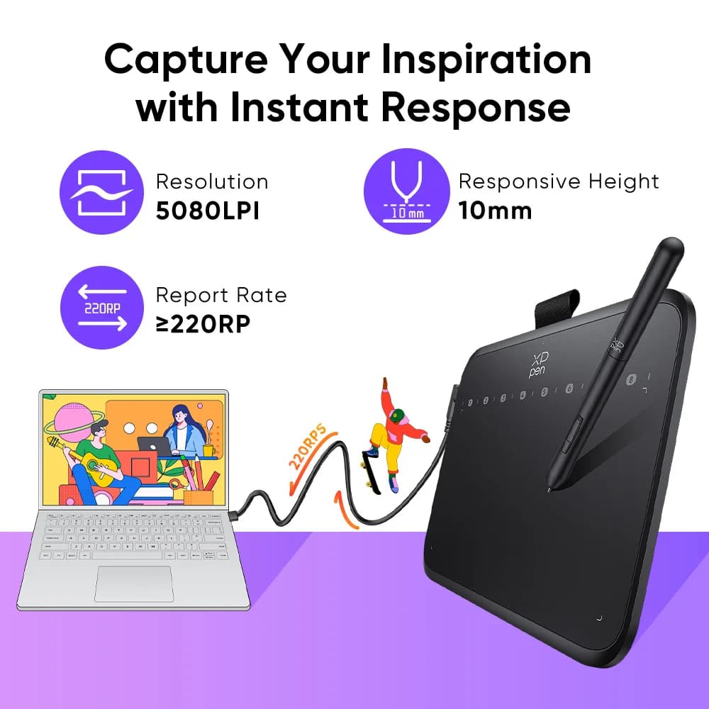 XPPen Deco 640 Graphics Tablet 16K Pressure Levels 16x9cm Drawing Area with 8 Keys 60 Tilt for OSU Game Android Windows Mac - 4