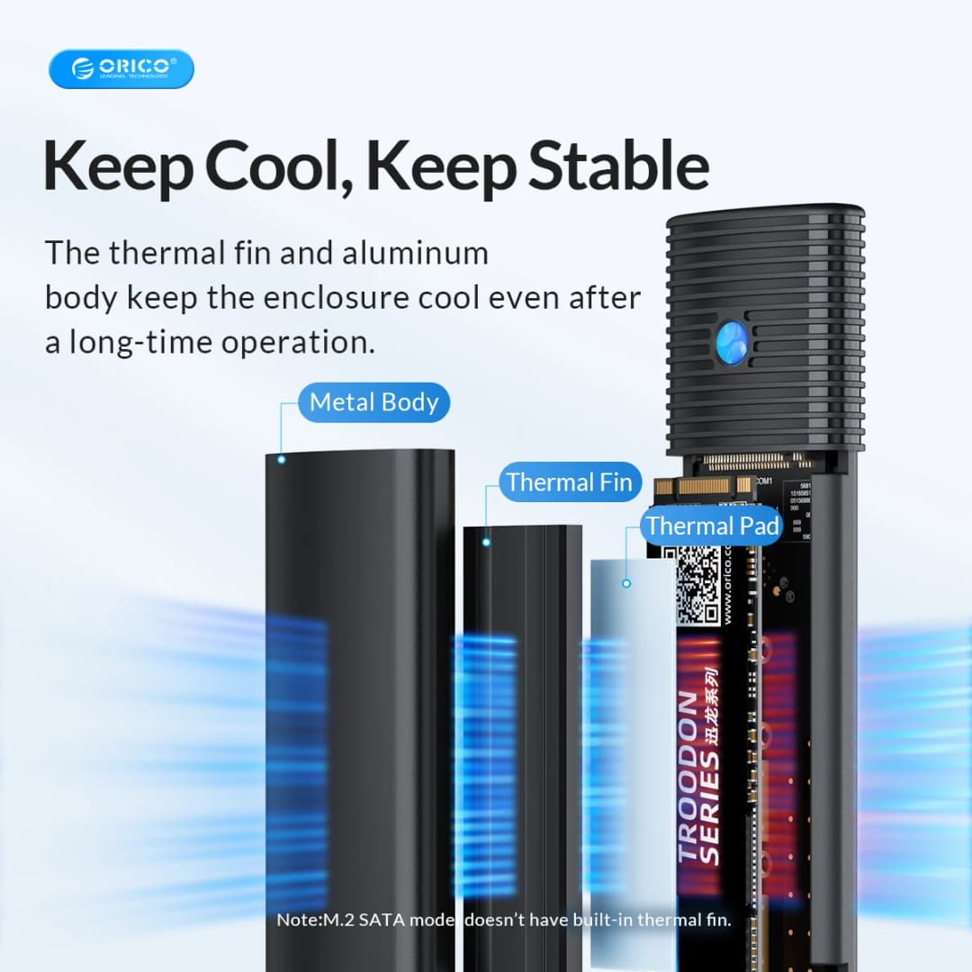 ORICO M2 NVMe SSD Enclosure 10Gbps PCIe M.2 NVMe SATA SSD Case Portable USB C 3.2Gen2 Tool Free External Adapter with Metal Heat - 3