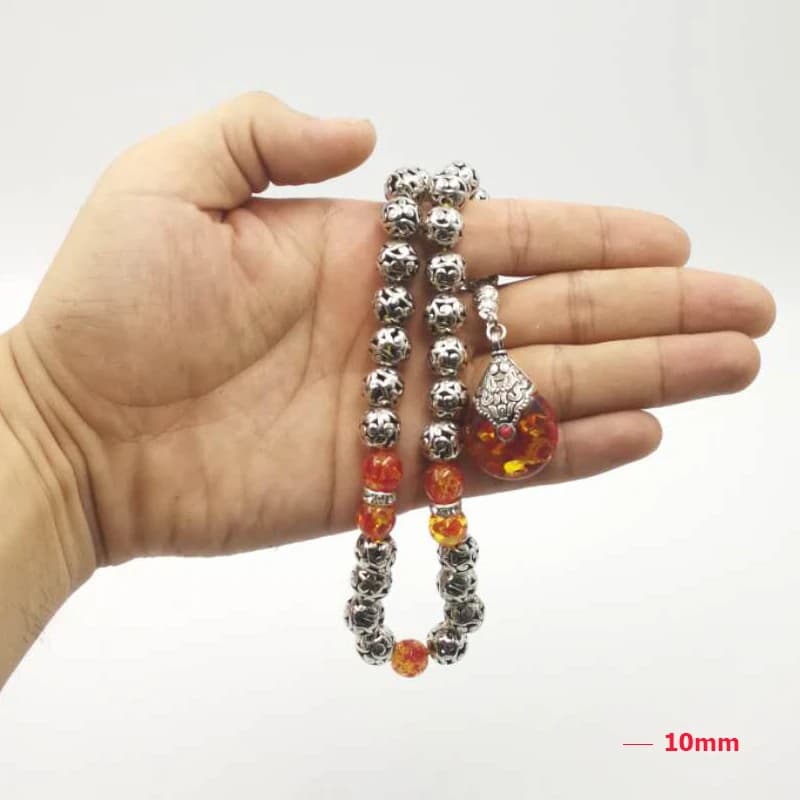 حبات التسبيح المعدنية مع الراتنج الأحمر ، سوار عربي ، هدية إسلامية ، هدية العيد - 5