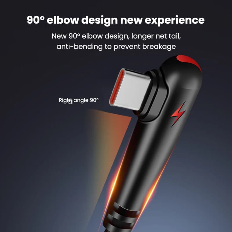 NNBILI 120W USB To Type-C Cable 90 Degree Elbow Mobile Phone Fast Charging For Huawei Mate 60 Xiaomi Samsung Charger Data Wire - 5