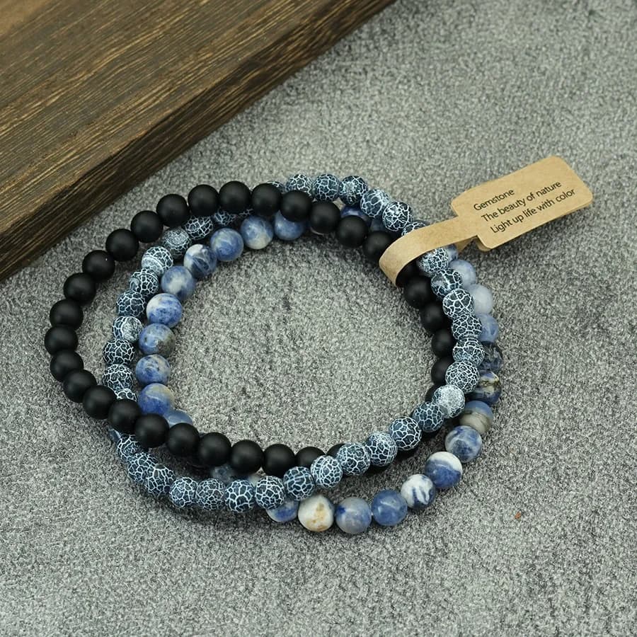 أسورة حجرية مرصعة 3 قطع/مجموعة 6 ملم أسورة مرنة للتأمل هدية عيد الشكر للرجال