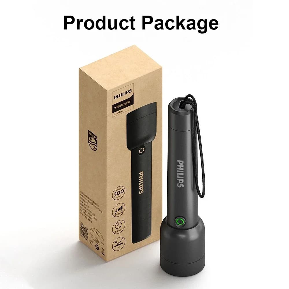 Philips كشاف LED مع بطارية 18650 قابلة لإعادة الشحن عبر USB و 4 أوضاع إضاءة مضاد للماء للتخييم في الهواء الطلق والدفاع عن النفس - 6