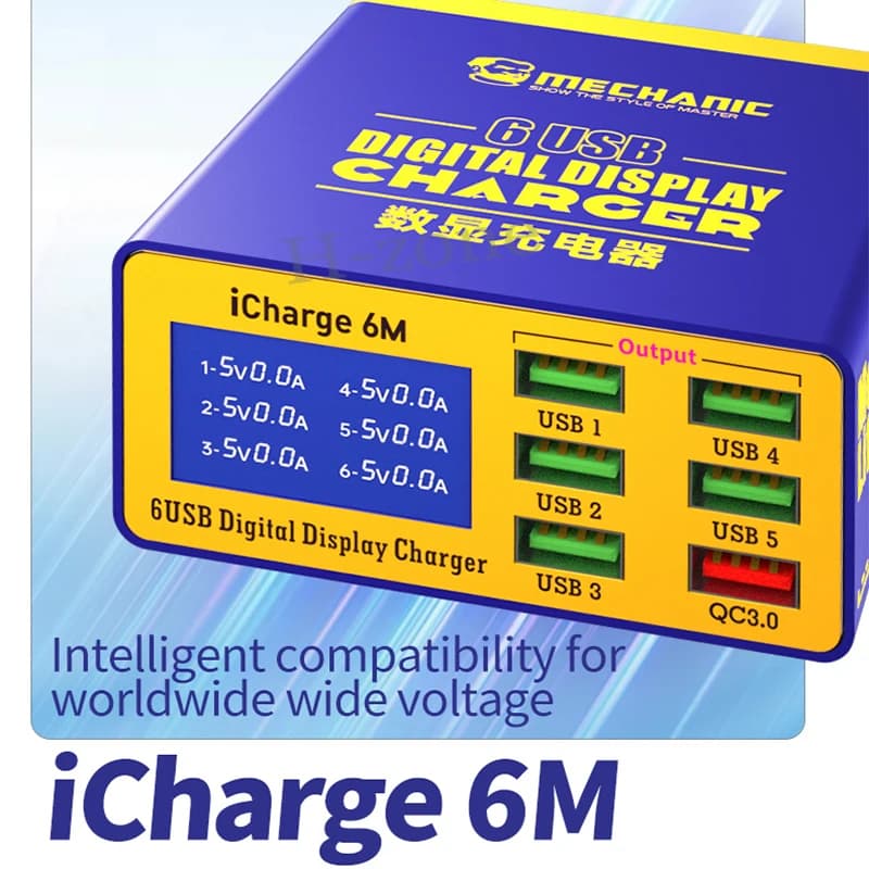 ميكانيكي iCharge 6M USB 6-port شاحن شحن سريع شاشة ديجيتال ذكية متعددة المنافذ مسامية آيفون شاومي الهاتف المحمول اللوحي - 2