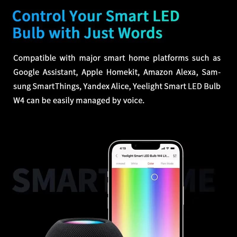 Yeelight Smart LED Bulb W4 Lite E27 Remote BLE+WIFI 800lm 8W 2700-6500K Cabinet Light Smart Home For Homekit Google Alexa - 4