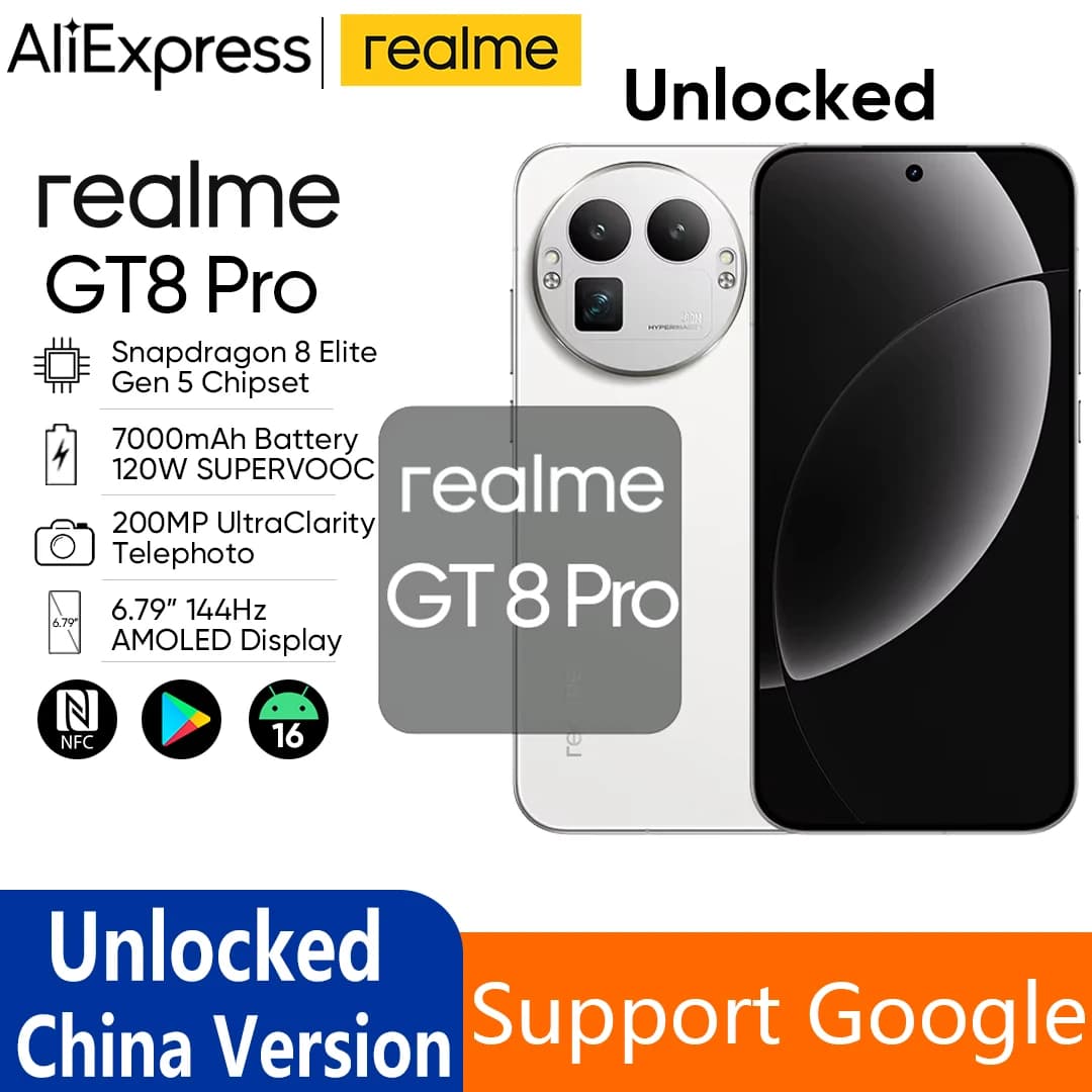 Original Realme GT 8 Pro Mobile Phone Snapdragon 8 Elite Gen 5 OTA 6.79" AMOLED 200.0MP 7000mAh 120W Charge IP69 Smartphone