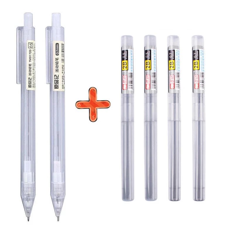 Mechanical Pencils with Refills Set 2B 0.5 0.7 mm Transparent Drafting Writting Supplies Japanese Style Stationery