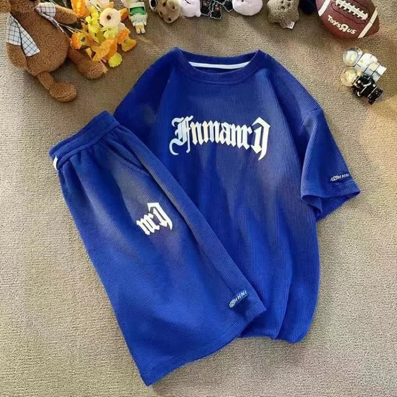 Cross-border Waffle Casual Summer Ice Silk Short-sleeved Sports Clothes Set Men's T-shirt Men's Clothing Set Matching - 3