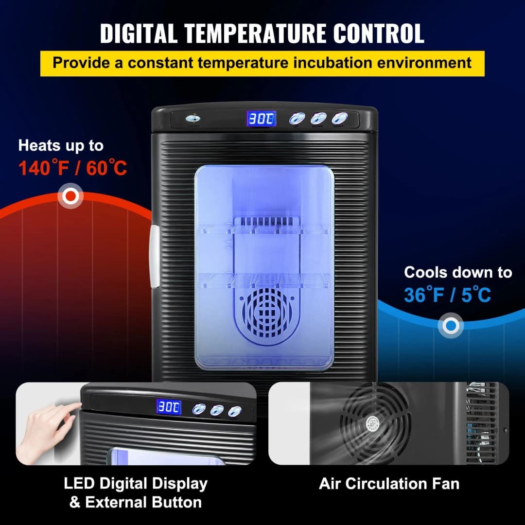 VEVOR Black Reptile Incubator 25L Scientific Incubator Digital Incubator Cooling And Heating 5-60°C Reptile 12V/110V Work - 3