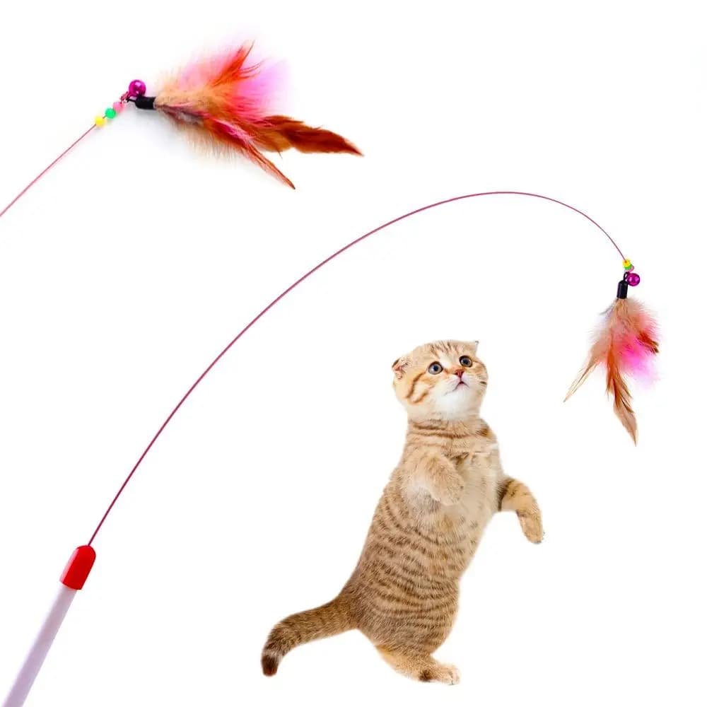 1PCS Metal Wire Funny Cat Stick Cat Toy Pet Toy with Feather Bell Funny Cat Rod Pet Supplies