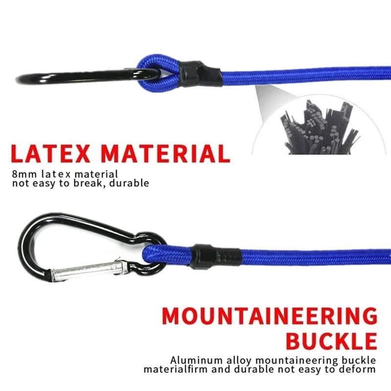 حبل مرن عملي 8 ملم مع خطافات - حزام أمتعة وإكسسوارات للتخييم والمشي - 2
