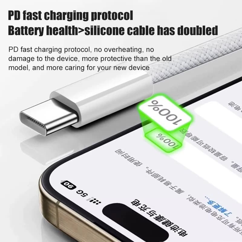 60W USB C Phone Cable For iPhone 16 15 17 Pro Max 17 Air Plus Fast Charging Type-C Charge Braided Cables USB to Type C Data Line - 4