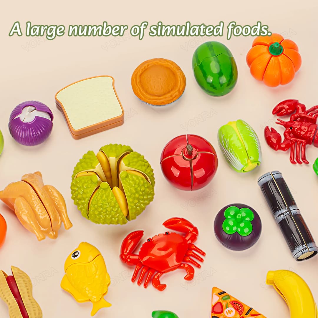 Cutting Play Food Toy for Kids Kitchen Pretend Fruit &Vegetables Accessories with Shopping Storage Basket Toy for Toddler Gift - 6