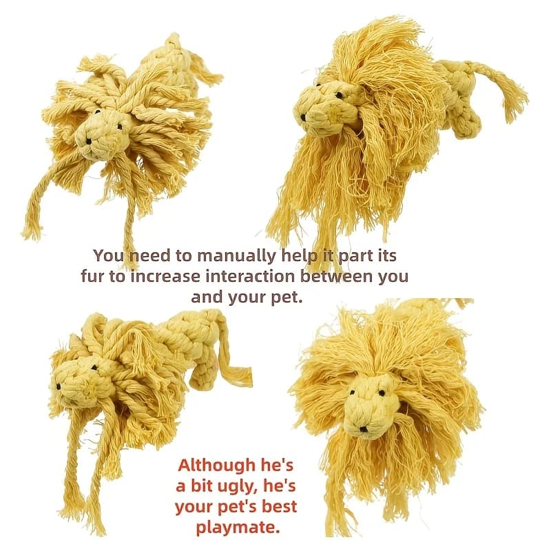 Lion-Shaped Chew Rope Dog Toy - Single Pack,Non-Toxic And Durable, Safe for Dental Care, Interactive Game for Indoor And Outdoor - 4