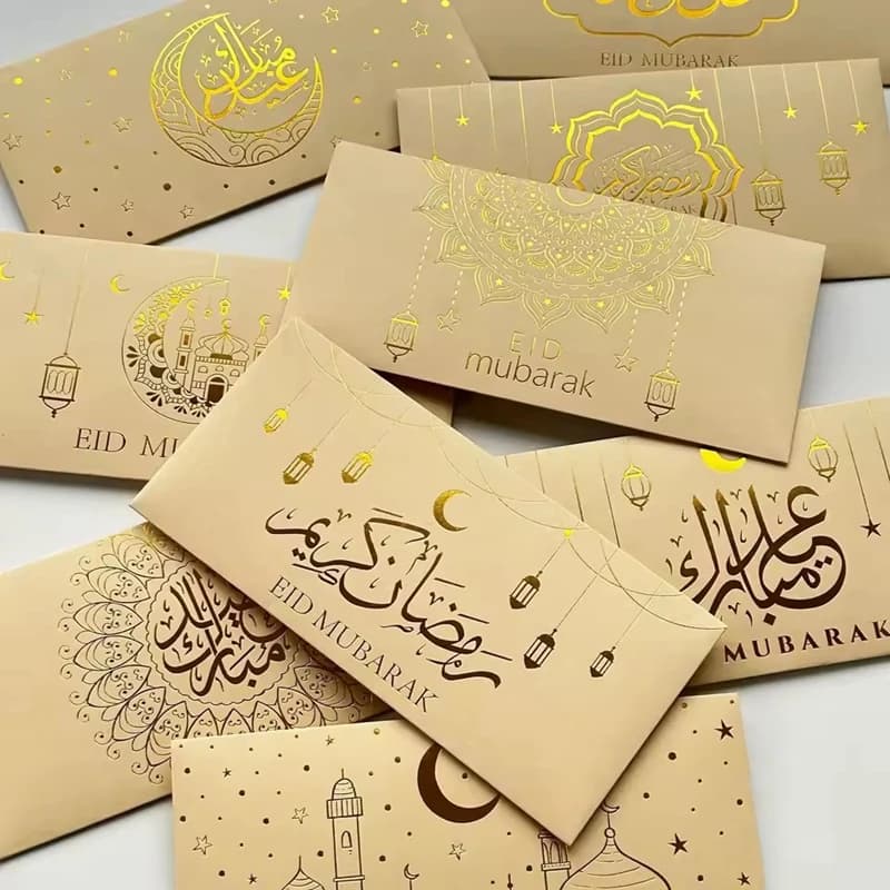 9pcs Eid Mubarak Cash Envelopes Muslim Ramadan Gift Money Bag with Golden Foil Stamping Islamic Eid Al-fitr Invitation Decor - 3