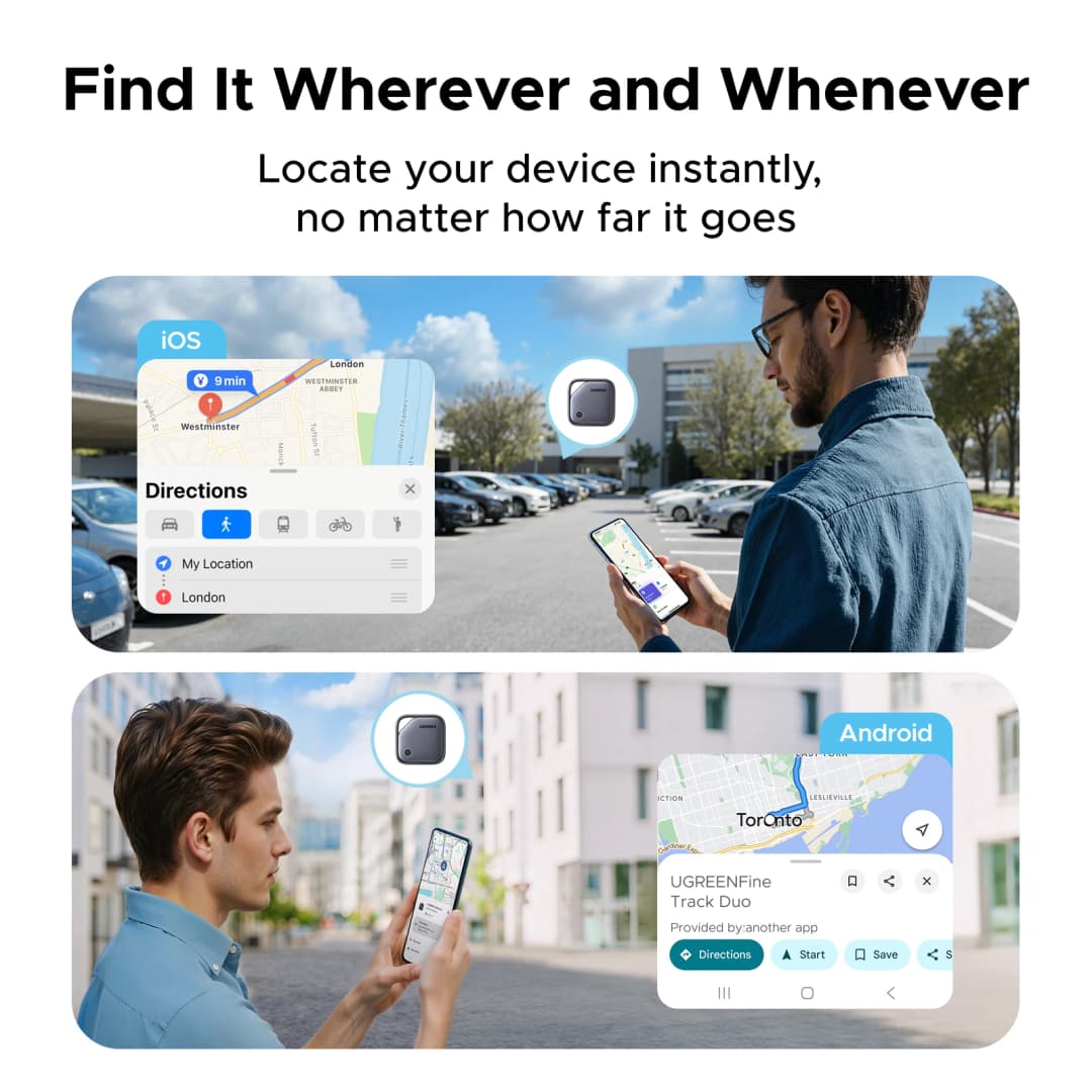 UGREEN【Dual System Compatibility】Smart Finder For Apple Find My (iOS) & Find Hub App (Android) Bluetooth Tracker Card - 5