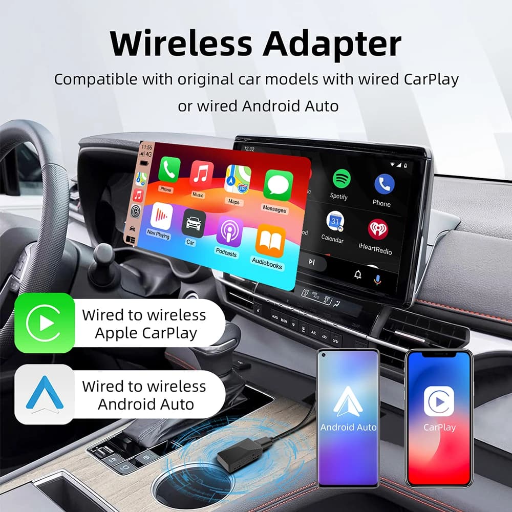 محول لاسلكي جديد 2in1 CarPlay وAndroid Auto، Dongle USB ذكي، صندوق صغير، تشغيل فوري، WiFi اتصال سريع - 5