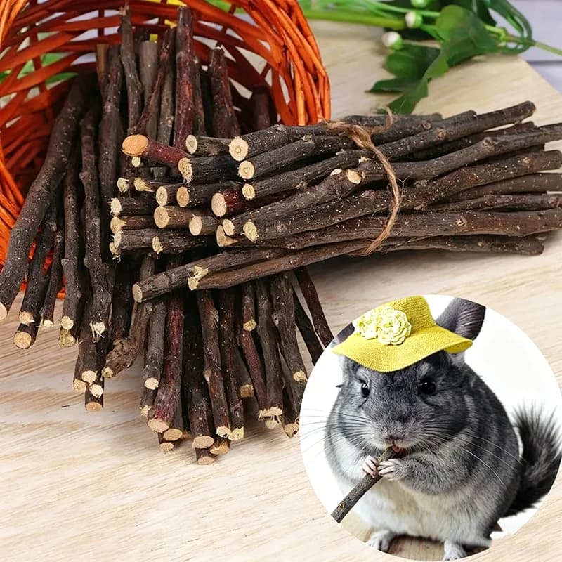 عصي مضغ من خشب التفاح الطبيعي، لتنظيف الأسنان، للحيوانات الصغيرة مثل الأرانب والهامستر - 5