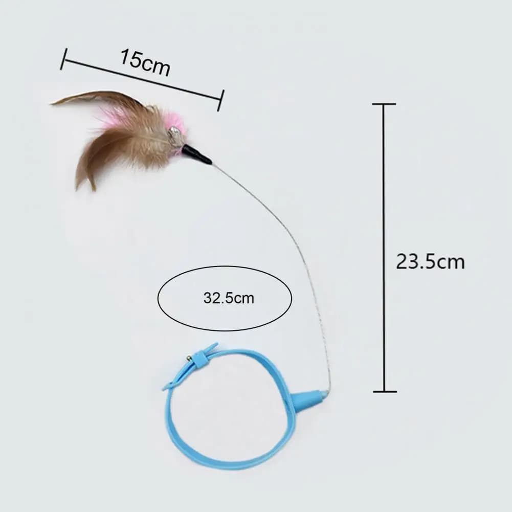 طوق قط تفاعلي لعبة عصا مداعبة بريش ملون وجرس تصميم قابل للتعديل لعبة ذاتية اللعب عصا مداعبة للقطط - 6