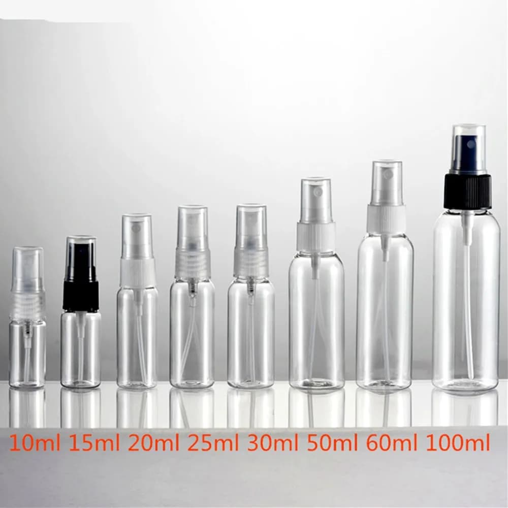 10/15/20/30/50/60/100ml  1/2oz  small Plastic Travel clear Refillable Bottles with  fine mist Sprayer pump mini perfume atomizer