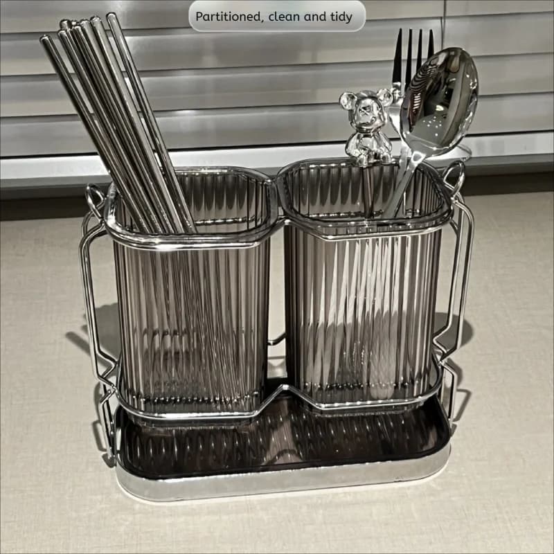Wall Mounted Kitchen Cutlery Organizer Light Luxury Chopstick Spoon Holder Stainless steel Utensil Drying Rack - 3