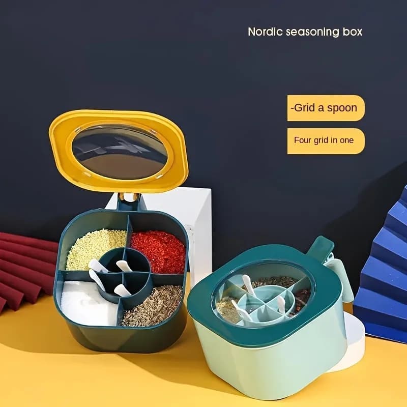 A 4-In-1 Large Capacity Seasoning Box with a Lid And Spoons Comes with Four Spoons for in The Home Kitchen for Salt Containers - 5