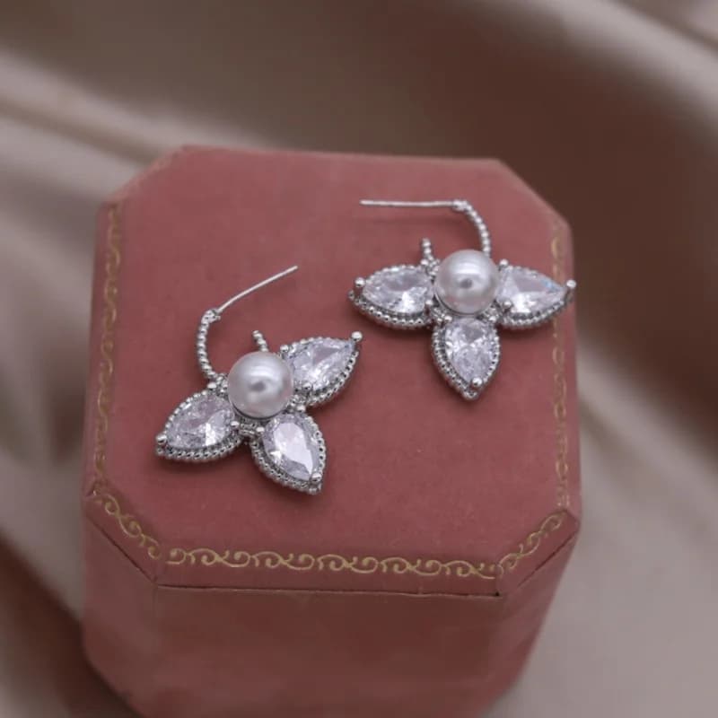 مجوهرات فرنسية تصميم جديد، أقراط لؤلؤ على شكل ورقة زيركون، مطلي بالذهب 16K، فاخرة، إكسسوارات أنيقة للحفلات النسائية - 5