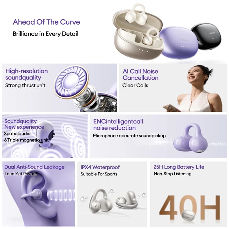 اختيار سماعات رأس لينوفو LK6 OWS بلوتوث لاسلكي 5.4 ستيريو HIFI إلغاء الضوضاء ENC سماعات أذن رياضية عمر بطارية طويل - 6