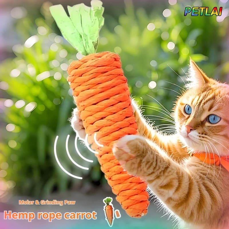Cat Carrot toy teeth grinding toy Hemp rope Interactive Chew Proof pastime Teething Toy Cute Kitten Scratching Fun Entertainment - 2