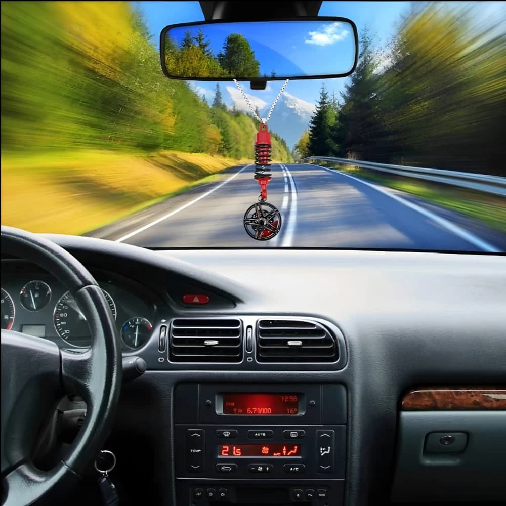 عجلة سيارة معدنية ممتص الصدمات قلادة عجلة السيارة زخرفة معلقة مرآة الرؤية الخلفية حقيبة الديكور الداخلي للسيارات حلية معلقة - 3