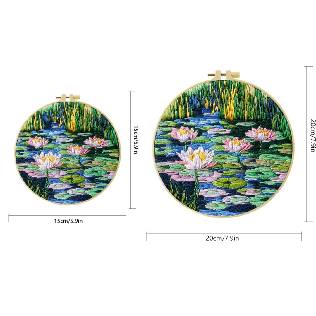 1pc 20X20CM/15X15CM Lotus Pond Embroidery Starter Kit DIY Cross Stitch Sewing Art for Gift - 4