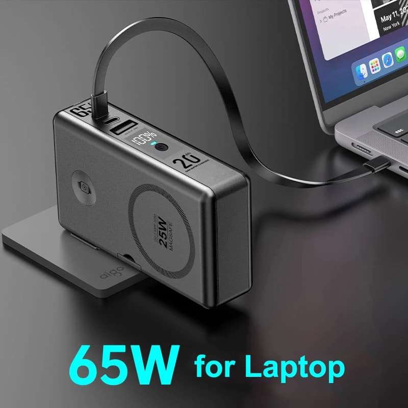 شاحن باور بانك 65 واط من نوع C مع منفذ USB و تقنية GaN بسعة 20000 مللي أمبير و شحن لاسلكي مغناطيسي سريع بقوة 25 واط و تقنية Qi2.2 متوافق مع آيفون 17 و 16 و ساعة آبل و اللابتوب - 3