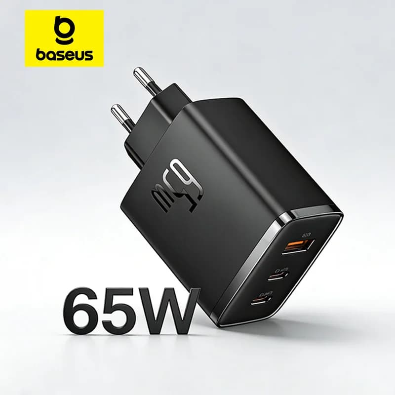 شاحن Baseus 65W USB C شاحن GaN يدعم QC PD شحن سريع محمول لجهاز iPhone 17 16 15 شاحن كمبيوتر محمول Xiaomi