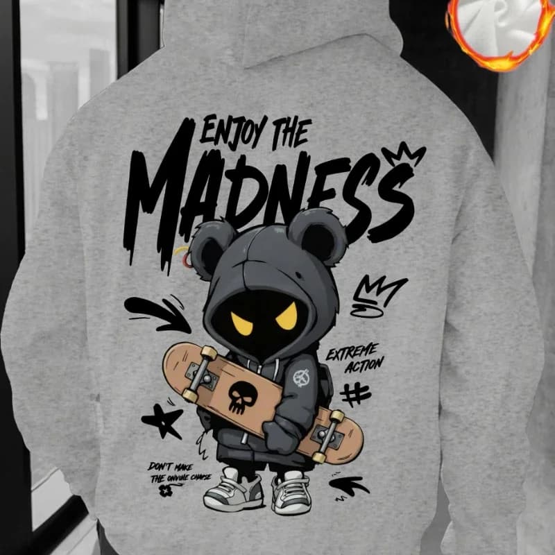 2026Autumn and Winter Men's Casual Street Hooded Sweatshirt-Hand-painted Cartoon HumanFigure Letter Pattern Printed Hooded Shirt - 2
