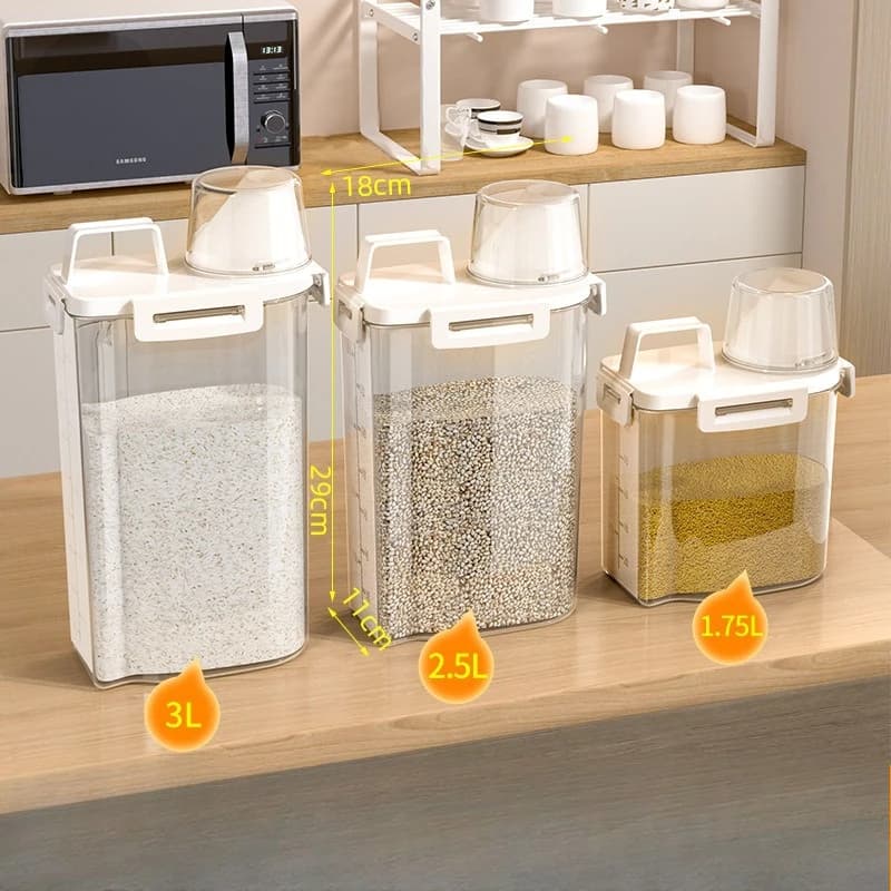 1.75/ 2.5/3L صندوق تخزين الحبوب والحبوب المتنوعة للطعام، خزان تخزين دلو الأرز، خزان الختم، أدوات المطبخ الجديدة - 6