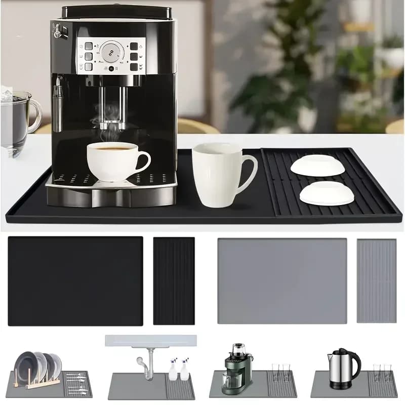 2-in-1 Silicone Coffee Bar Mat - XX-Large Non-Slip Counter Protector (60x40cm) Heat Resistant for Espresso/Cafe/Home Kitchen - 4