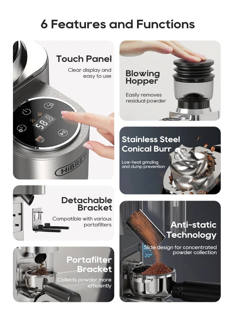 مطحنة قهوة أوتوماتيكية من HiBREW، كهربائية، 48 ترس، للإسبريسو والقهوة الأمريكية، صب فوق، تخزين مرئي للحبوب، G7 - 3